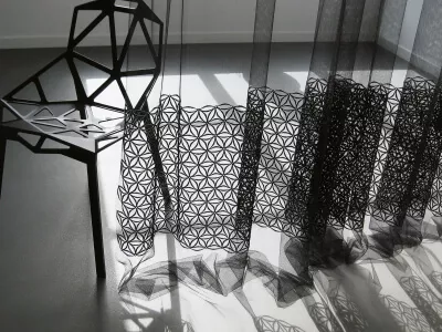 Transparente schwarze Tüllgardine mit geometrischem Muster